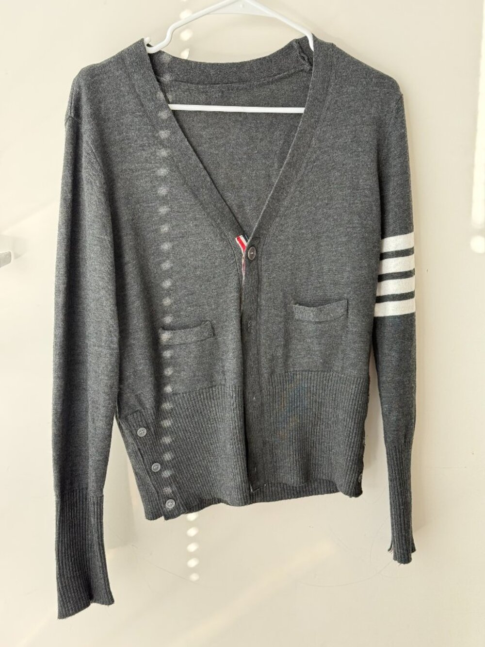 Thom Browne Gray Wool Cardigan 4-Bar Stripe Classic V-Neck Sweater S